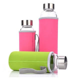 Gourde en verre 300mL vert et rose