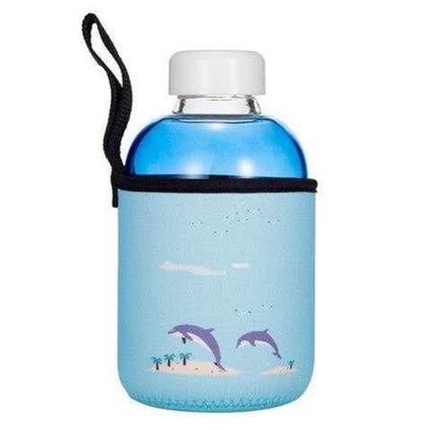 Gourde en verre Dauphin avec housse