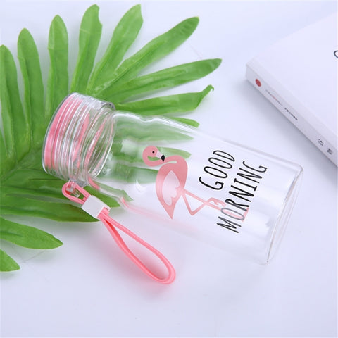 gourde en verre flamant rose